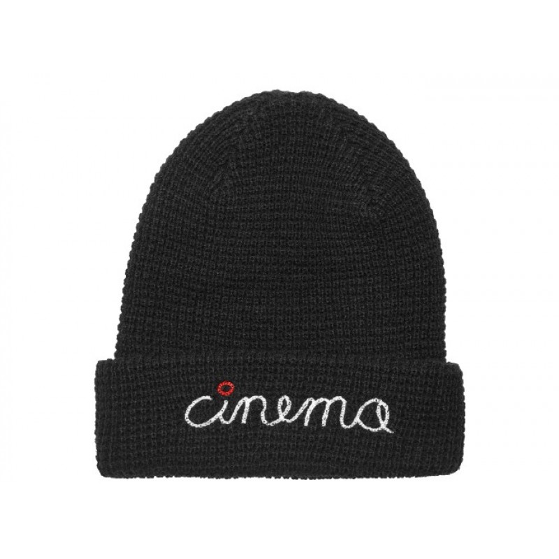 CINEMA Stitch Script Waffle Beanie Black